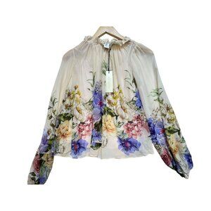 NWT Rachel Zoe Floral Sheer Long Sleeve Blouse w/ Inner Womens S Multicolor